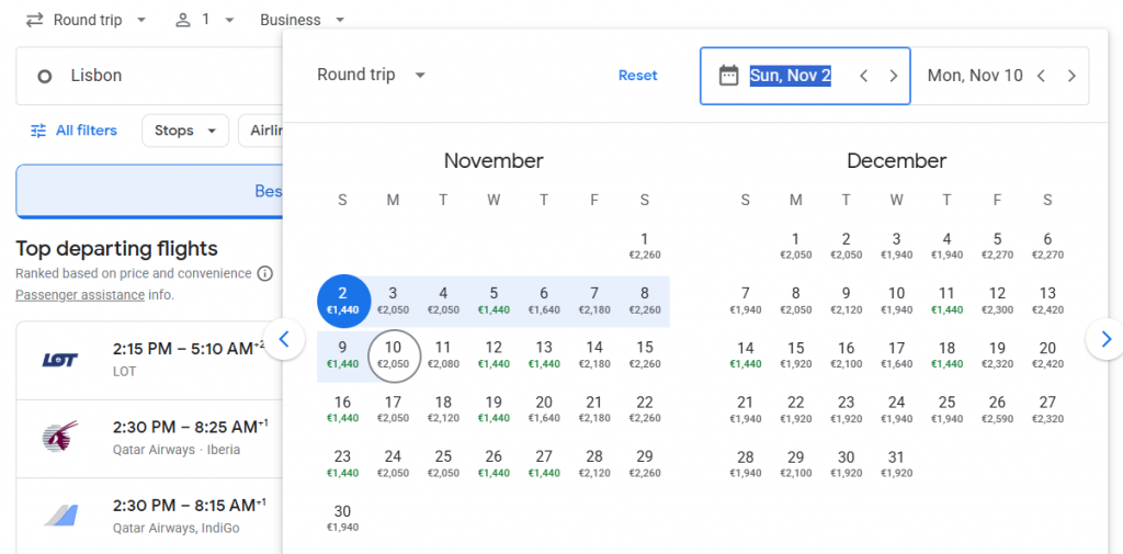 Business Class from Portugal to India