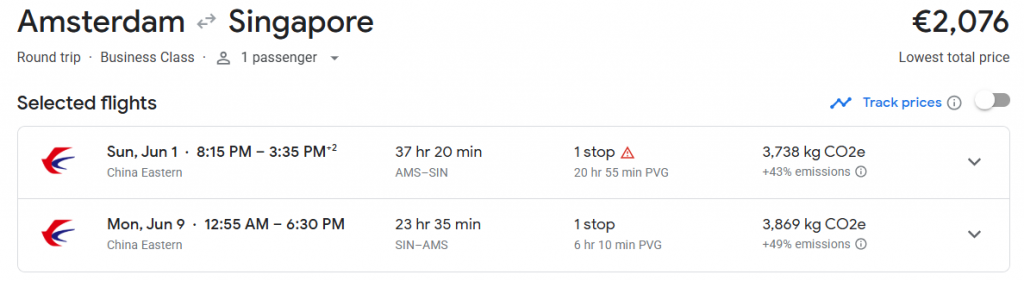 Business Class from Amsterdam to Singapore