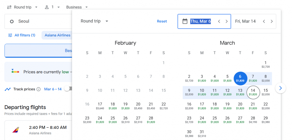 5* Business Class from South Korea to Los Angeles