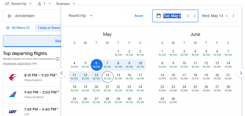 Business Class from Amsterdam to Tokyo