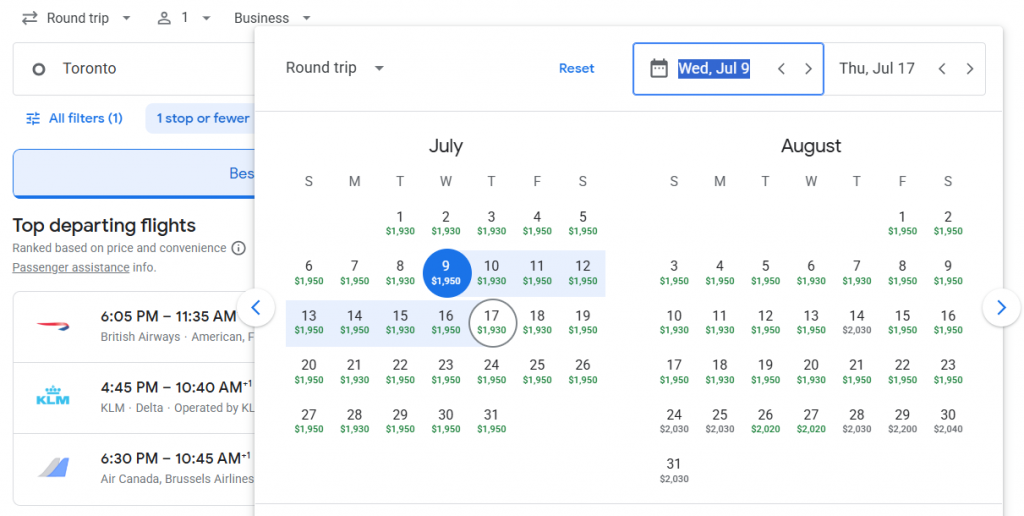 Business Class Suite from Canada to Florence