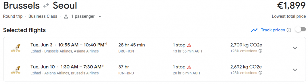 Business Class from Brussels to South Korea