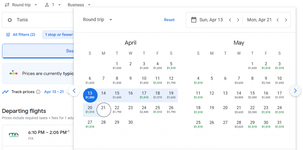 Business Class from Tunisia to Canada