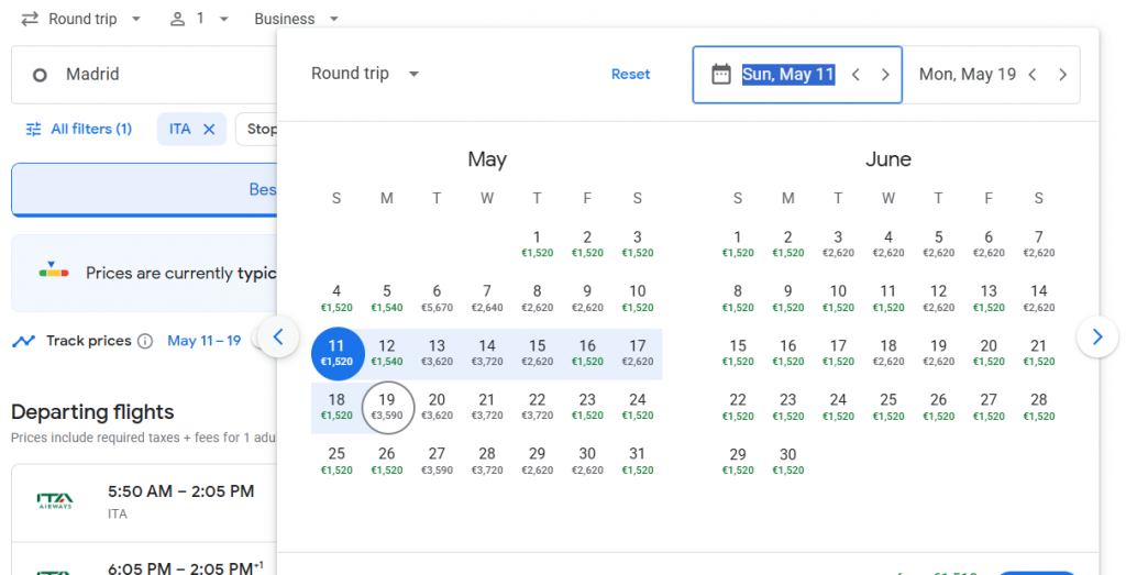 Business Class from Spain to Canada