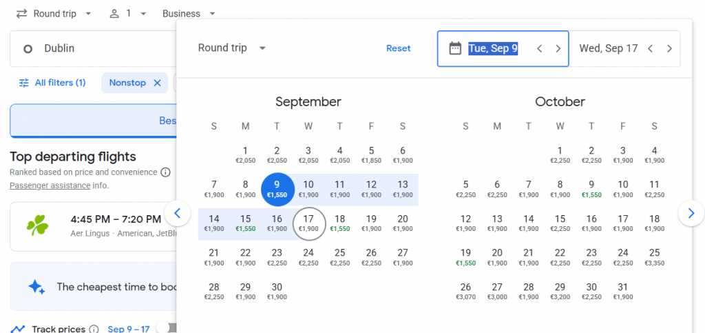 Nonstop Business Class from Ireland to New York