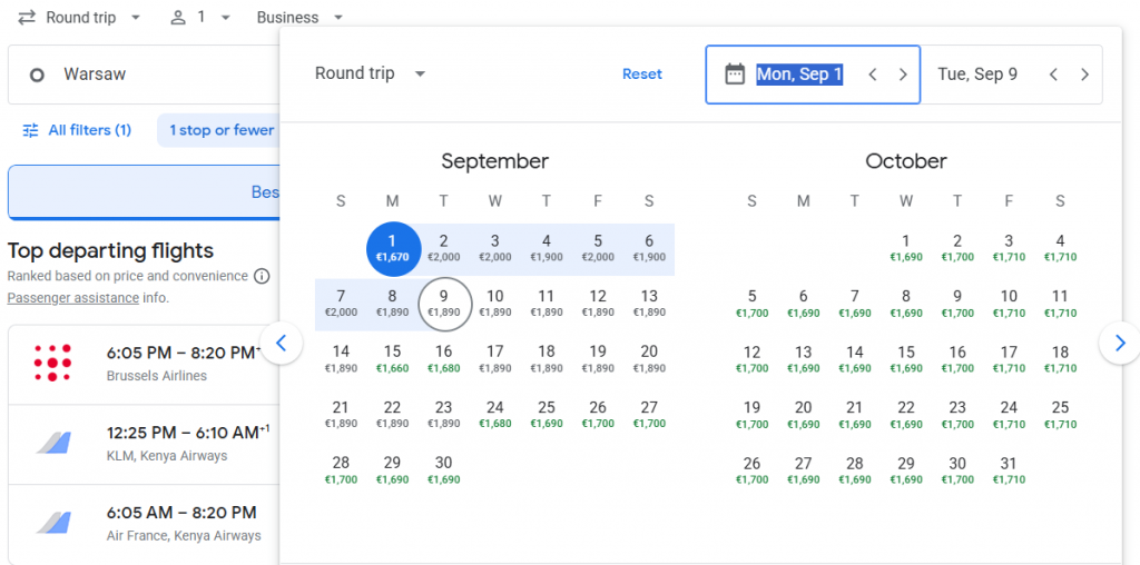 Business Class from Poland to Kenya