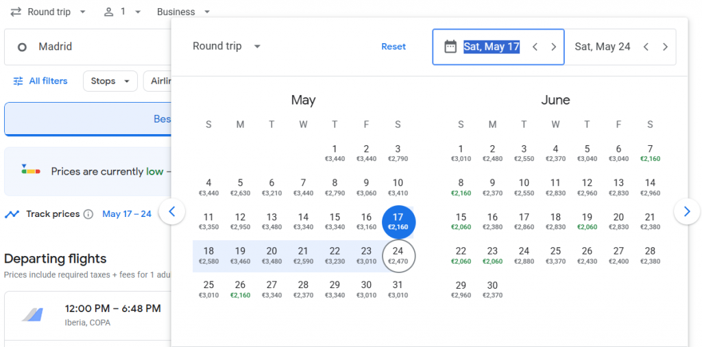 Business Class from Madrid to Costa Rica