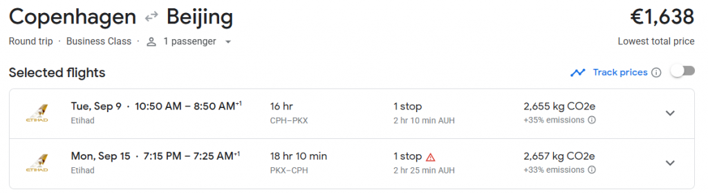 Business Class from Denmark to China