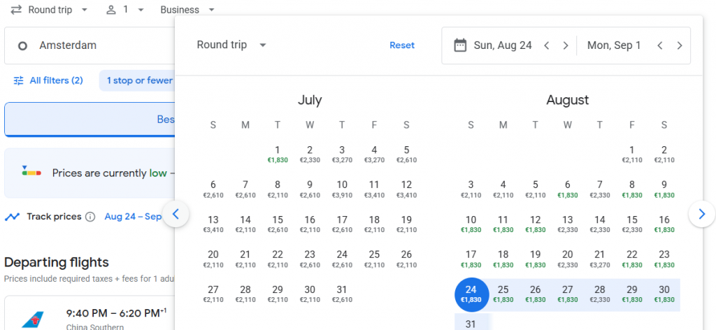 Business Class from Amsterdam to Shanghai