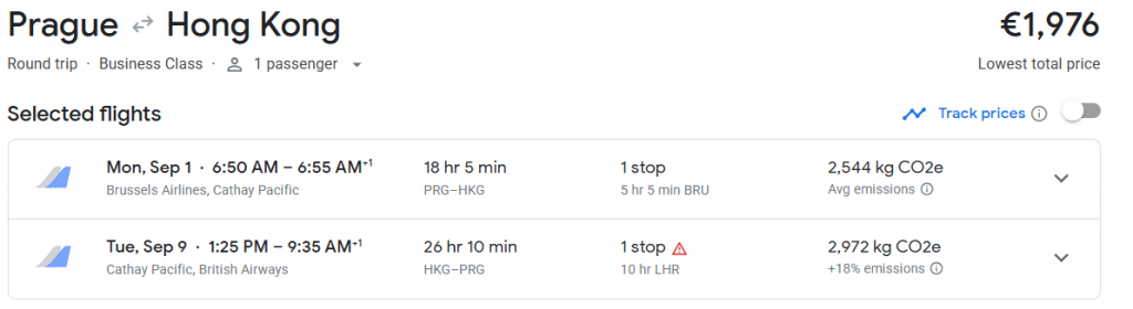 5* Business Class from Czech Republic to Hong Kong