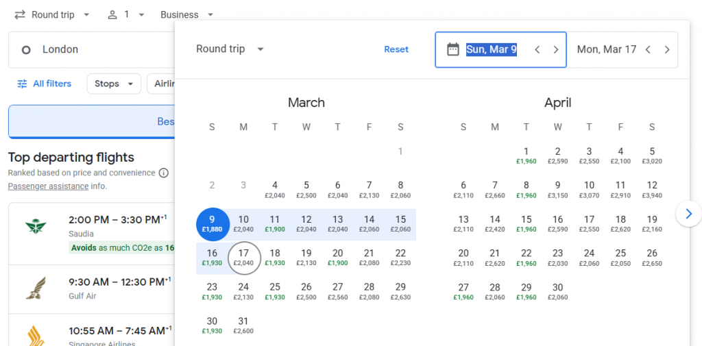 Business Class from London to Singapore