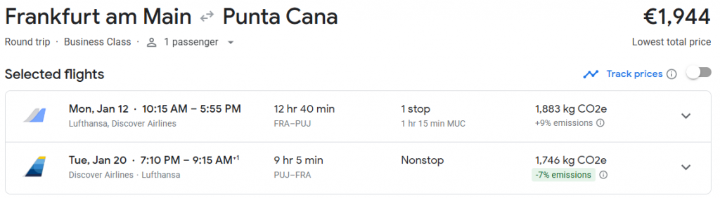 Business Class from Frankfurt to Dominican Republic