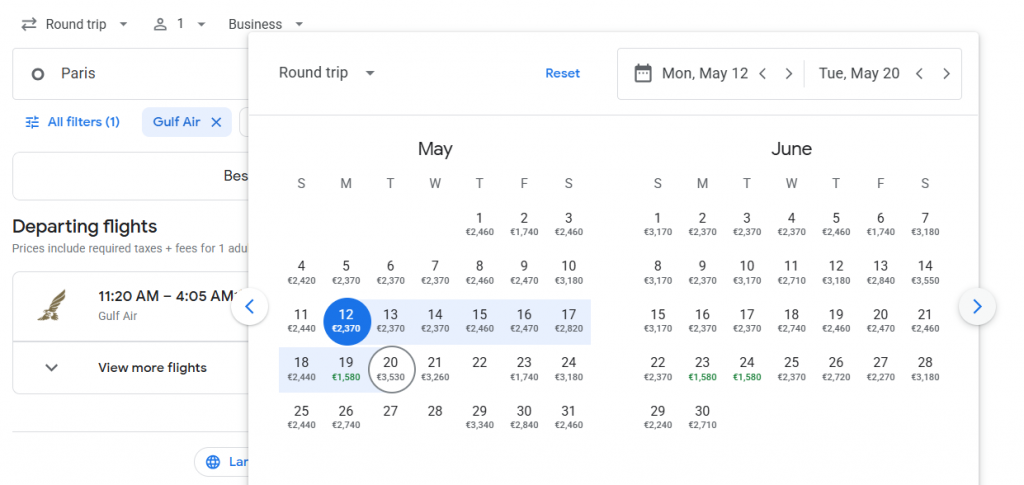 Business Class from Paris to India