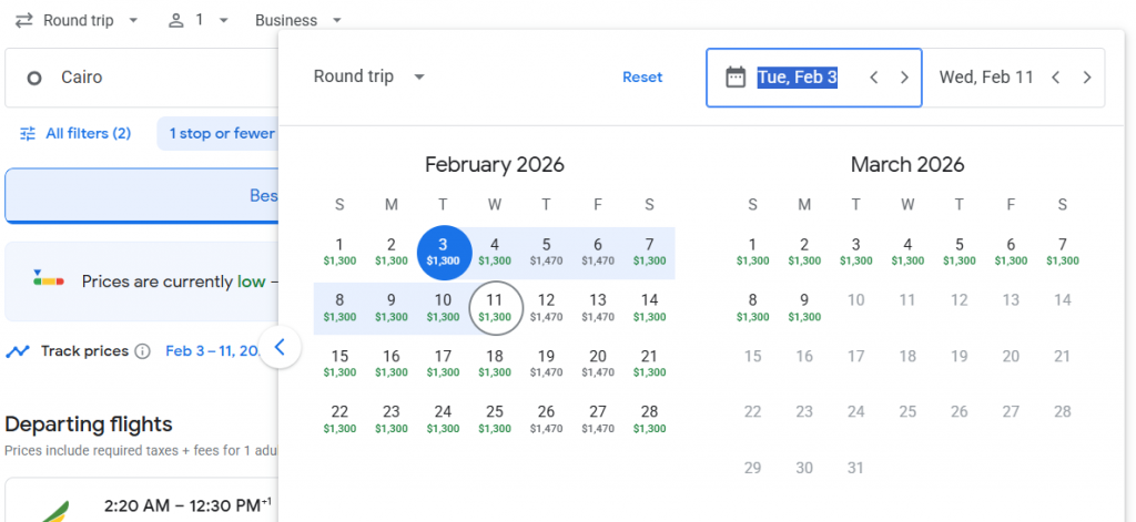 Business Class from Egypt to Thailand