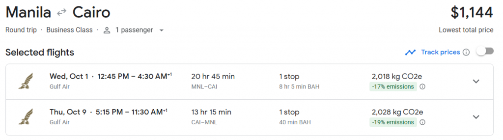 Business Class from Philippines to Egypt