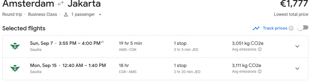 Business Class from Netherlands to Indonesia