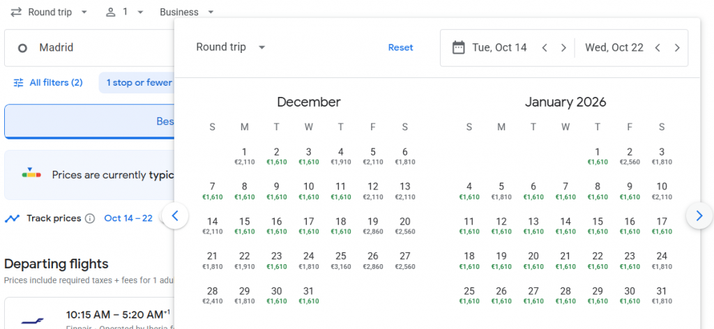 Business Class from Spain to India