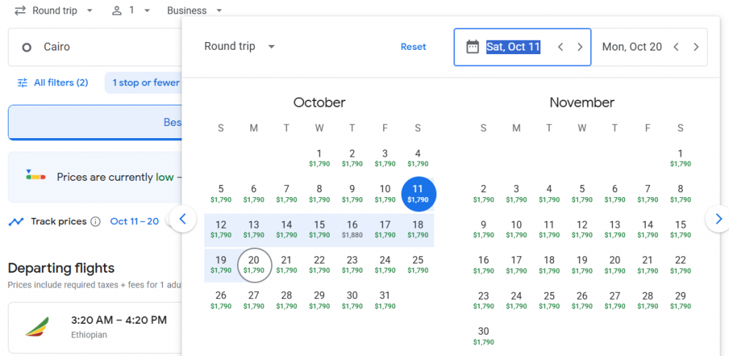 Business Class from Egypt to Brazil