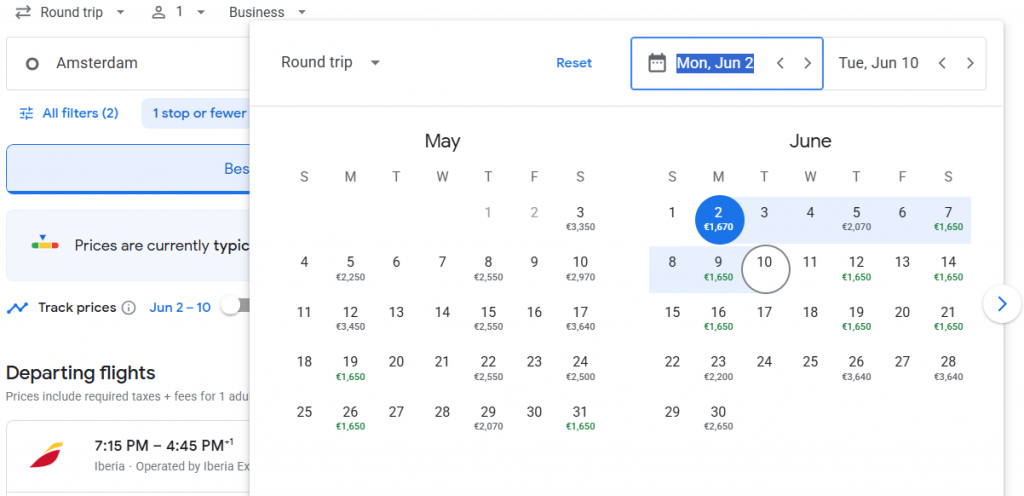 Business Class from Amsterdam to Cuba