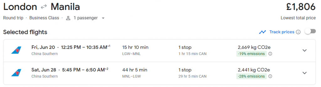 Business Class from London to Philippines