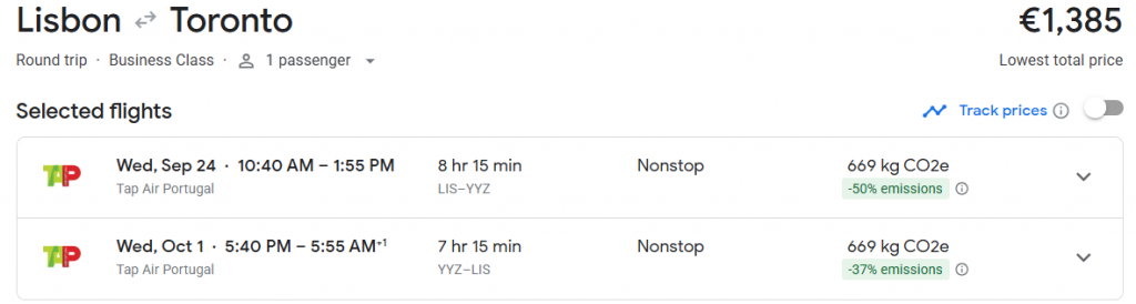 Business Class Nonstop from Portugal to Canada