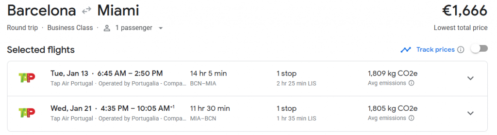 Business Class from Barcelona to Miami