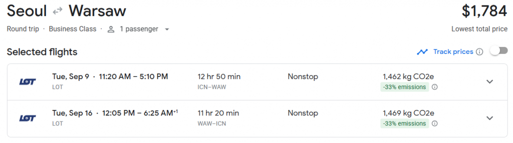 Business Class from South Korea to Poland