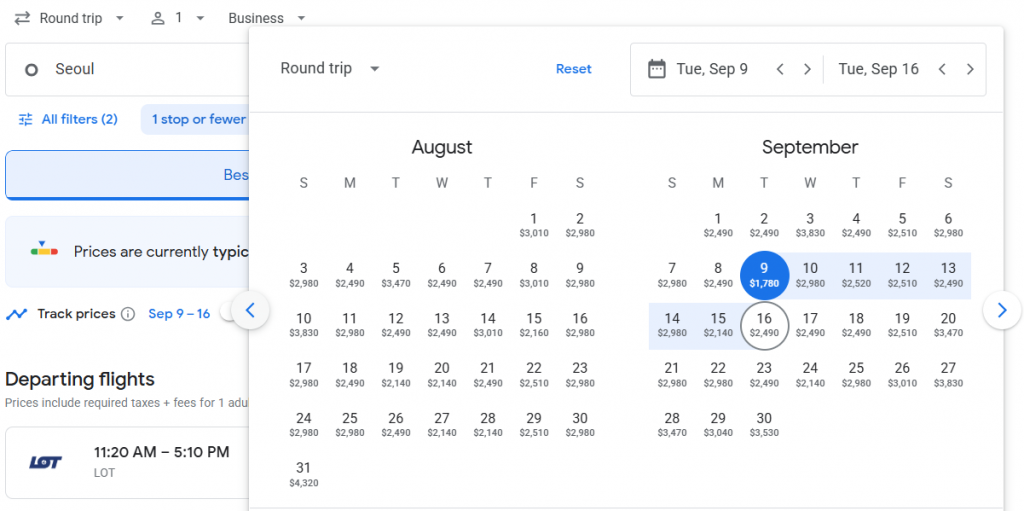 Business Class from South Korea to Poland