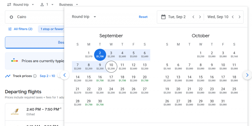 Business Class from Egypt to Malaysia