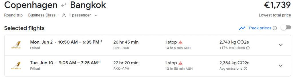 Business Class from Denmark to Thailand