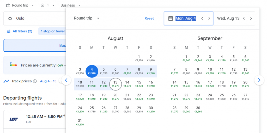 Business Class from Norway to New York