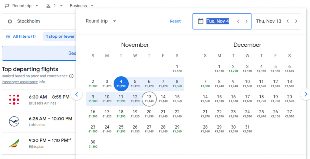Business Class from Sweden to Kenya