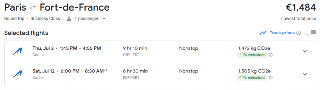 Business Class from Paris to Caribbean