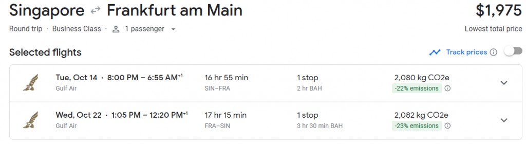 Business Class from Singapore to Frankfurt