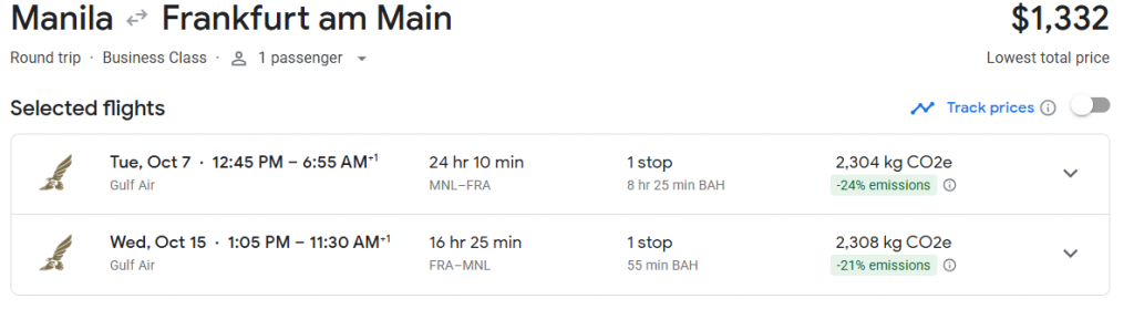 Business Class from Philippines to Frankfurt
