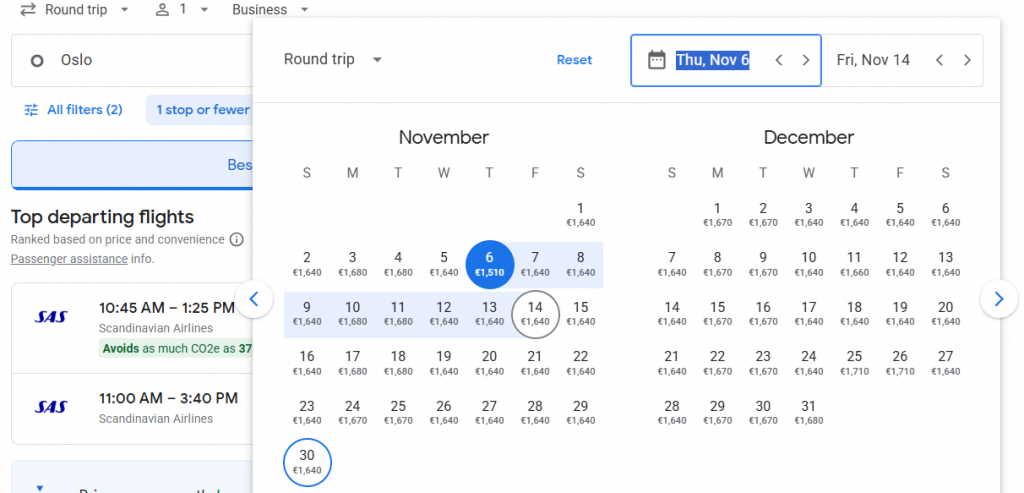 Business Class from Norway to New York