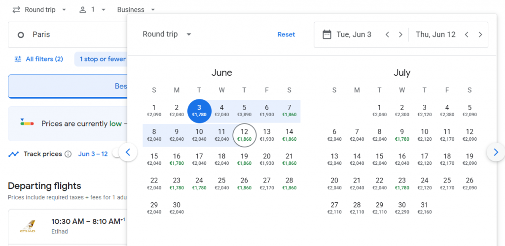 Business Class from Paris to Malaysia