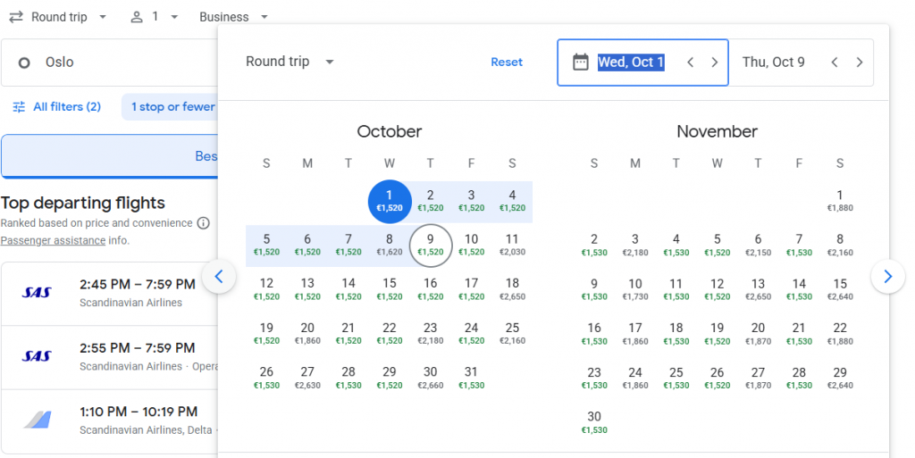 Business Class from Norway to Washington D.C.