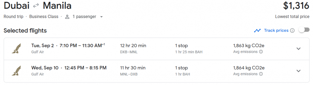 Business Class from Dubai to Philippines
