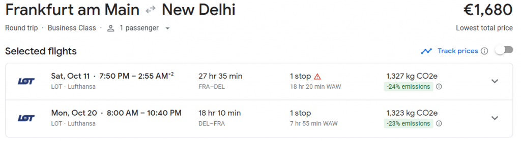 Business Class from Germany to India