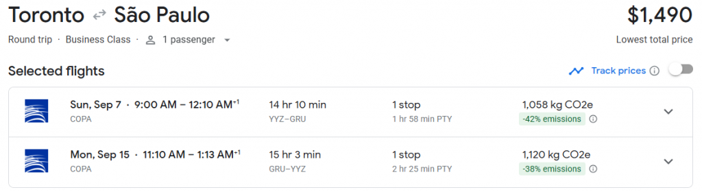 Business Class from Canada to Brazil