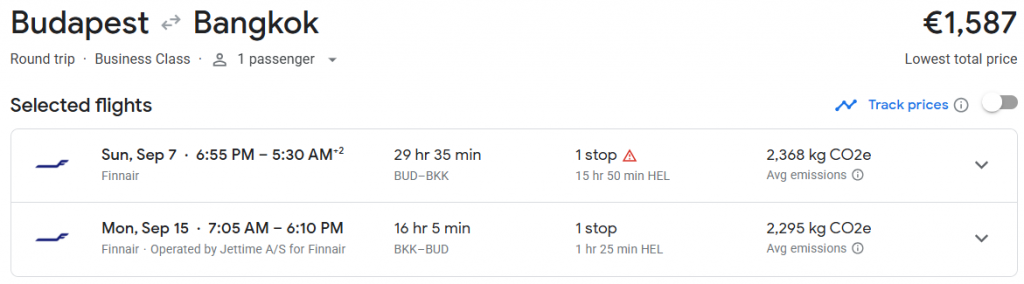 Business Class from Budapest to Thailand