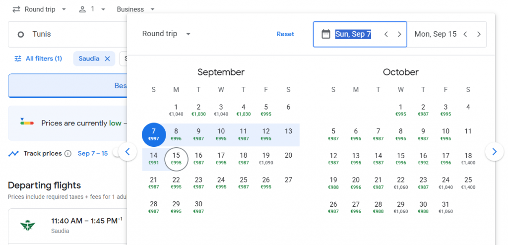 Business Class from Tunisia to Thailand