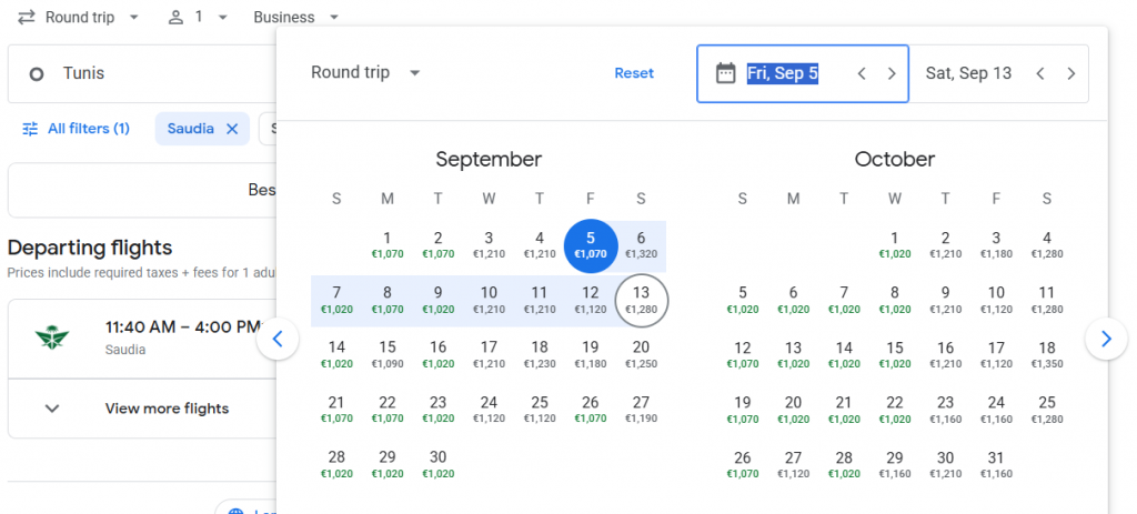 Business Class from Tunisia to Indonesia