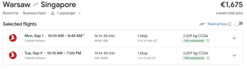 Business Class from Poland to Singapore