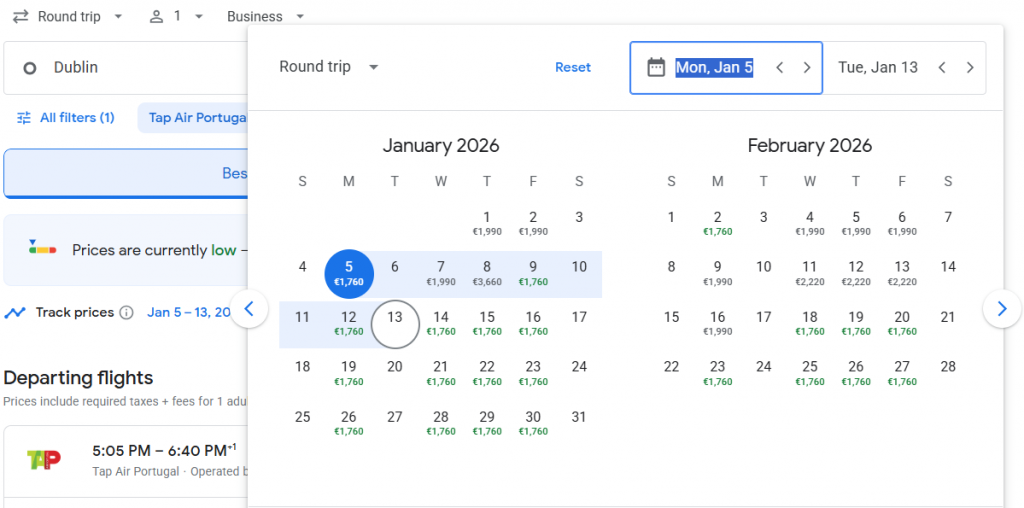Business Class from Dublin to Cancún