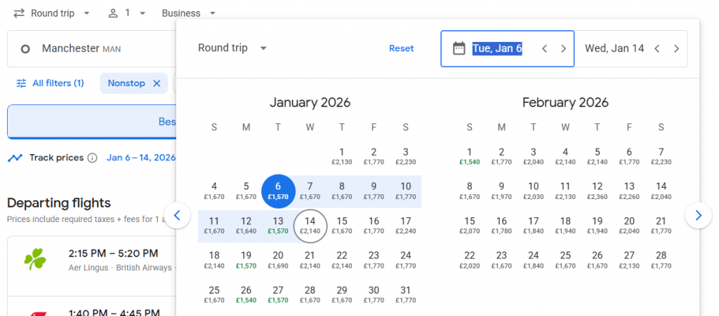 Business Class from Manchester to New York