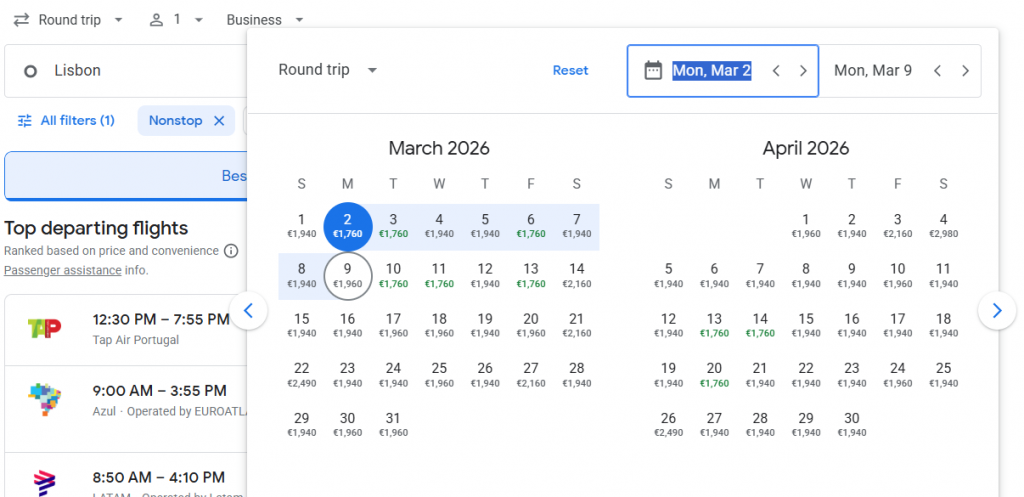 Business Class from Portugal to Brazil