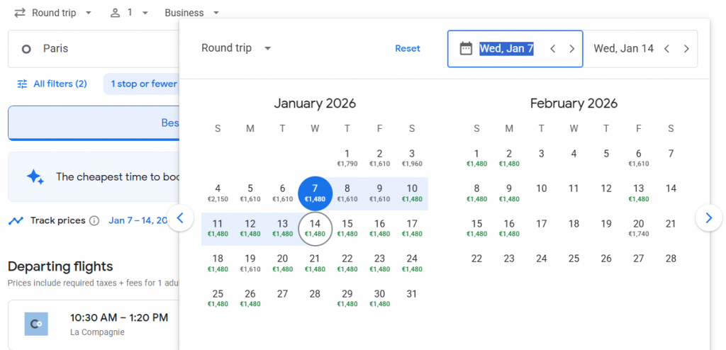 Business Class from Paris to New York