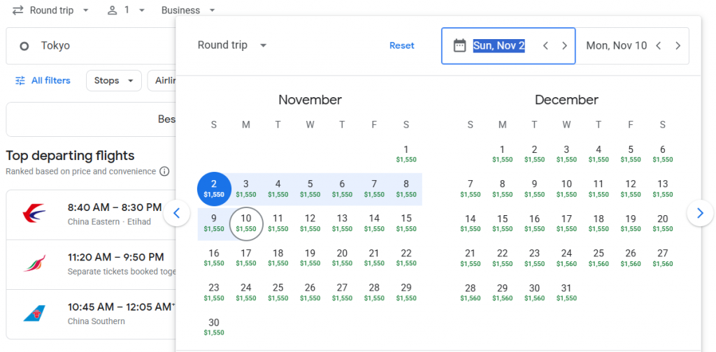 Business Class from Tokyo to Dubai